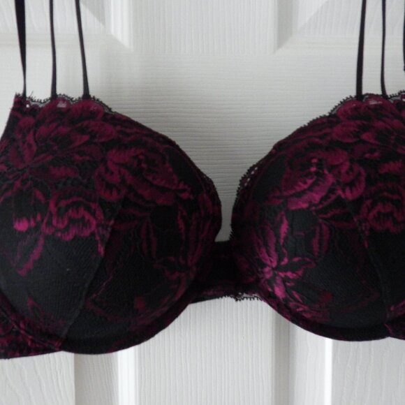 La Sensa Hello Sugar Women's Padded Underwire Push-up Bra 36C Black Red Lace - Picture 2 of 9
